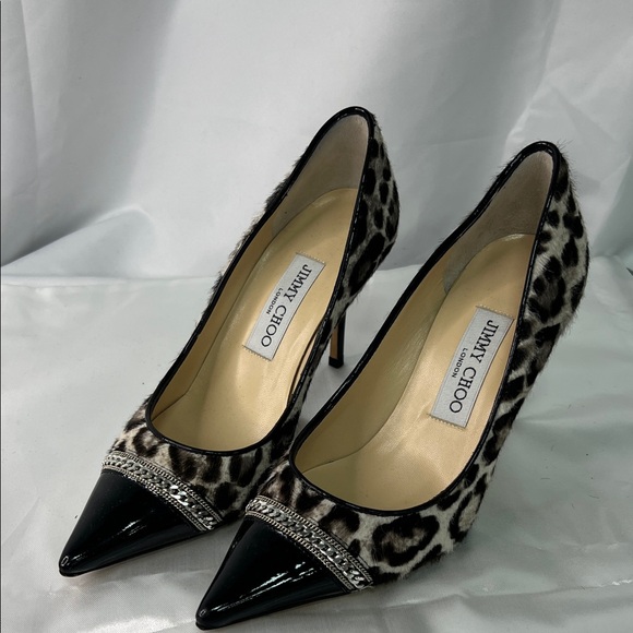 Jimmy Choo Leopard Print Heels with Black Accents - Picture 2 of 12